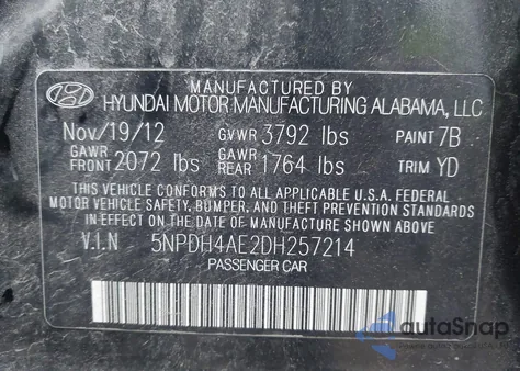 2013 Hyundai Elantra Gls из США, поврежденный, VIN 5NPDH4AE2DH257214